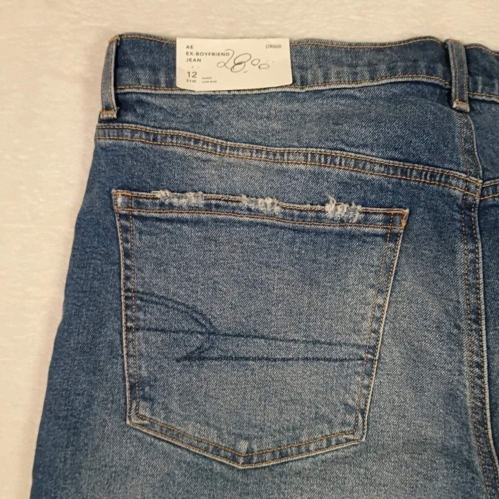 American Eagle EX Boyfriend Jeans Women's Size 12 Short Patch Distressed Strigid